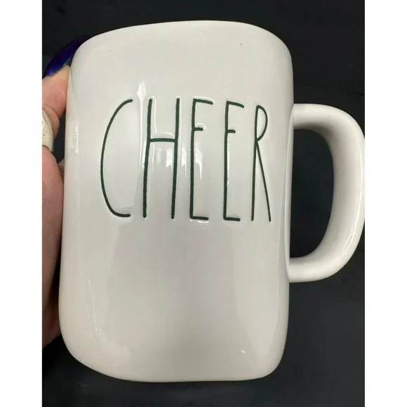 RAE DUNN CHEER White Coffee Mug Green LL Long Letter Red Interior Christmas - Picture 8 of 8